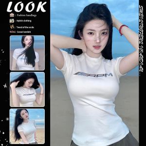 Sweet Cool American Liquid Metal Print Short Sleeve T-Shirt for Women New Summer Style Spicy Girl Short Slim Fit Pullover