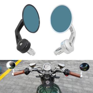 Motorcycle Handlebar Mirror Bar End Rear View Mirrors Balance Slider Grip Side Mirror CNC Silver 22mm Universal Anti-reflective