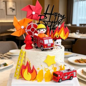 Fire Truck Firefighter Themed Cake Topper Cake Ornament for Boy Birthday Gathering and Firefighting Hero Style Kids Party Layout