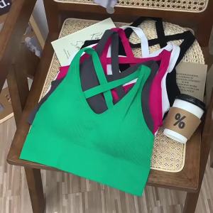 2-Piece Cross Back Bralette with Padded Support Ribbed Fabric Seamless Design for Layering & Outerwear