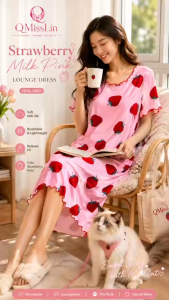QMisslin QML-0065 váy ngủ lụa màu hồng váy dài kiểu dáng trang nhã phụ nữ mềm sữa Đầm ngủ lụa giản dị Kính mắt vừa vặn thoải mái Váy ngủ S-XL