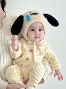 Thickened Knitted Baby Boy Hat Winter Warm Windproof Fluffy Cap Adjustable Foldable Cartoon Design Baby Knit Hat for Children