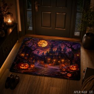 VIKAMA Gothic Castle Jack O Lantern Doormat Soft Non Slip Halloween Entryway Rug Home Decor