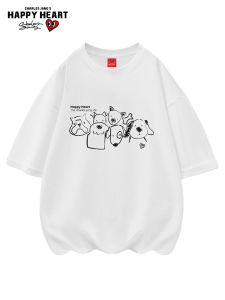 CHARLES JANGS HAPPY HEART | Couples Loose Cotton T-shirts with Heart and Cartoon Prints