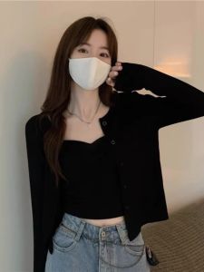 Black Sun Protection Knitted Cardigan: A Stylish & Functional Short Outerwear Top