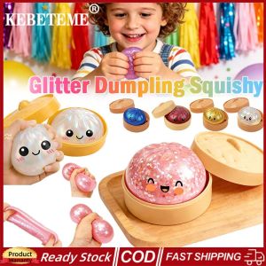 KEBETEME 1/4PCS Glitter Dumpling Squishy Toy Sensory Fidget Simulation Food Toy Slow Rising Soft Squeeze Ball with Cute Expressions