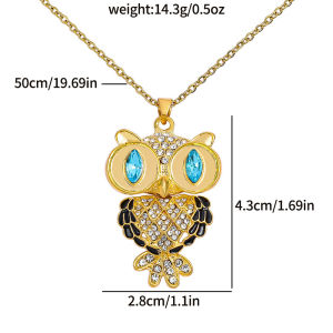 Bandai | Womens Rhinestone Owl Necklace Gold Plated Blue Crystal Eyes Enamel Bird Pendant Necklace Fashion Animal Jewelry