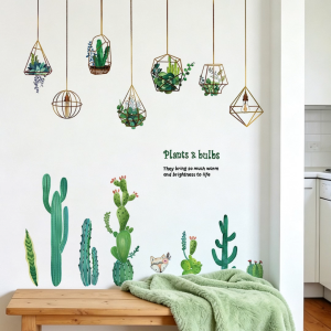 Decal Dán Tường Cây Xương Rồng & Cây Treo Trang Trí Có Keo Sẵn 148x178cm – Trang Trí Phòng Khách