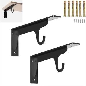 2pcs Closet Rod Bracket Heavy Duty Wall Mounted Shelf Bracket with Hook Rod Holder for Closet Curtain Wardrobe