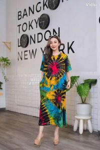 เดรสมัดย้อมผ้ายืด คอกลม