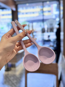 [Appearance Value Recommend] Cream Style Ceramic Long Handle Spoon Purple Spoon For Home Dessert Spoon Soup Noodle Spoon Rice Spoon