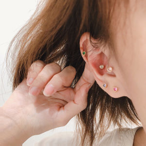 Sleeping Friendly Titanium Steel Heart Shaped Zircon Earrings Womens Fashion Jewelry No Need to Remove Studs Screw Back Closure