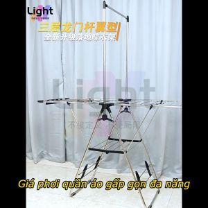 Giá phơi quần áo đặt trên sàn gấp đa chức năng móc treo giày và quần áo bằng thép không gỉ có thể rút lại và nâng lên