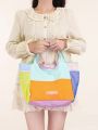 MABULA Colorful Nylon Woman Tote Handbag Patchwork Lightweight Letter Embroidery Fashion Phone Purse Girl Casual Shopping Bag. 