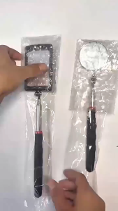 1PC Cermin detection mirror Tool Inspeksi Kepala memiliki 2 lampu LED Dapat Disesuaikan 360 ° Bulat / Persegi Mirror Tongkat Portabel