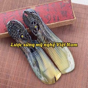[Tặng Túi Gấm] Lược Sừng Phượng Hoàng Cuốn đẹp làm quà tặng VIP ( size: L-20cm) | Mỹ nghệ Hà Phương