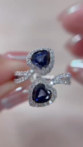 TDG 10K White Gold Lab-Grown Blue Sapphire & Diamond Bypass Ring
