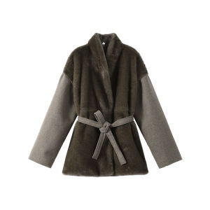 Stand Collar Faux Fur Women Jacket Single Breasted Patchwork Long Sleeve Loose High Street Winter Casual Female Streetwear 2026