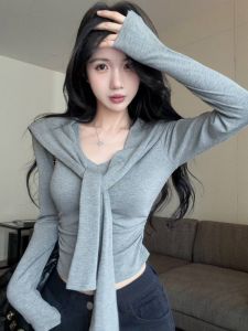 GUZILIAN | Unique Spicy Girl Navy Collar Long Sleeve T-shirt