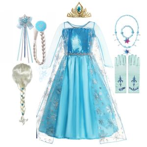 Disney Snow Queen Princess Elsa เครื่องแต่งกายสําหรับเด็กผู้หญิงหรูหรา Sequins ธีมแช่แข็งวันเกิด Carnival COSPLAY เสื้อผ้าเด็ก