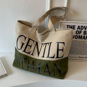 Large Capacity Canvas Tote Bag Womens Casual Versatile Mommy Handbag Commuting Shoulder Bag Korean Style Letter Pattern