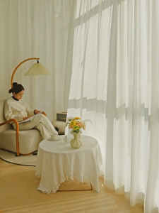 XTEN 1pc Korean Aesthetic White Sheer Curtain Louver with Ring 5ft 7ft for Window Bedroom Lace Curtain for Living Room