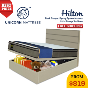 Unicorn Hilton Spring Mattress + Storage Bed Frame Bundle 882/888 ( FREE DELIVERY & INSTTALATION)