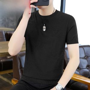 HENGYUANXIANG | Hengyuanxiang Ice Silk Breathable Short Sleeve T-Shirt Mens Summer New Round Neck Rhinestone Half Sleeve Knitted Clothes