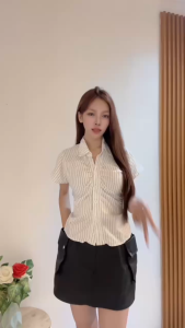 CRS - VELENA SHIRT KOREAN TOP ATASAN VEST WANITA / KEMEJA LENGAN PENDEK FIT BODY