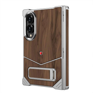 Alloy Wood Case for Samsung Galaxy Z Fold 8 Fold8 Cover Wooden Stand Folding Holder Shockproof Mechanical Buckle Walnut Shell