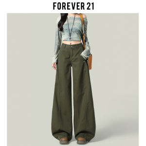 American Style High Waist Wide Leg Pants Womens Military Green Workwear Casual Trousers Asymmetrical Knife Edge Loose Fit