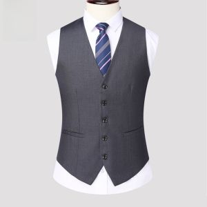 ROMON | Romon Mens Business Casual Vest Standard Fit Polyester Blend Summer Fashion Urban Style Button Decorated No Iron Treatment