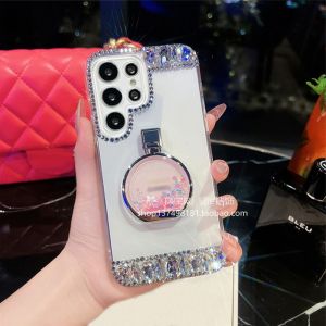 Creative Sandflow Stand Full Cover Anti-fall Transparent Shell for Samsung S25 S24 plus S23 S22U S21FE Mobile Phone Case with Water Diamond