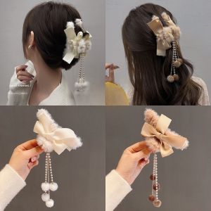Large Size Plush Butterfly Knot Tassel Hair Clip Womens Hair Accessories Shark Clamp Back of Head Hair Clip New 2023