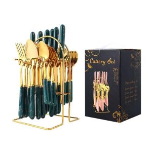 SENDOK SULTAN SET / CUTTERY SET 24 PCS / SENDOK GOLD / CUTLERY SET / STAINLESS STEEL / SENDOK SET MARBLE