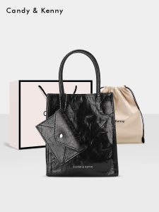 Candy&Kenny Casual Folded Handbag Womens 2024 New Luxury Commuter Tote Bag Paper Bag Soft PU Leather Vertical Square Bag