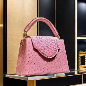 COpAIS Genuine Fish Skin Handbag Spring Summer New Style Ostrich Pattern Pink Small Square Crossbody Bag Luxury Fashion