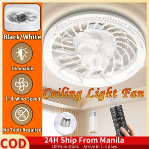 Ceiling Fan With LED Light And Remote Control For Living Room 2 IN 1 Smart Fanlight 7 Blades Ceiling Fan Inverter E27 Socket Bulb Fan Modern Design Silent Chandelier Light Fan For Bathroom Bedroom Kitchen