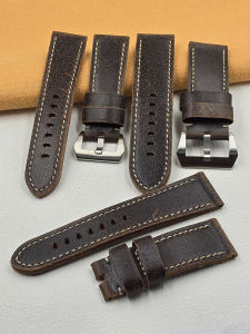 Burst Crack Brown Cut Edge Manual Burst Crack Retro Tough Guy Thickened Panerai Substitute Watch Band 24/26mm