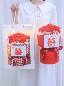 Hand Knitted Rose Bouquet Engagement Wedding Gift Certificate Photo Taking Flower Arrangement Artificial Flowers Home Decor