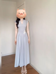 Xzy Plus Size Ladies French Style Retro Elegant V-neck Embroidery Dress Womens Summer Draping Effect Slimming Dress