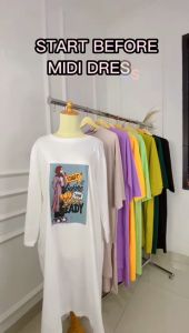 Pabrik Baju START MIDI DRESS Size S M L XL XXL / 2XL Jumbo Bahan KAOS KATUN COMBED 24S APK SABLON