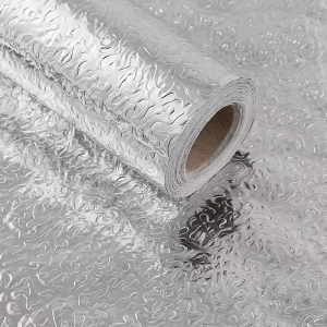 Silver Self Adhesive High Temperature Resistance Wallpaper Waterproof Oil Proof Kitchen Stickers for Countertops and Cabinets