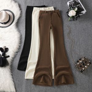 Khaki Corduroy Wide Leg Pants Womens Autumn Winter High Waist Slimming Drapey Narrow Straight Casual Floor-Length Trousers