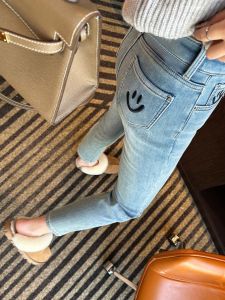 High Waist Elastic Denim Jeans Womens Spring Autumn New Large Size Fat MM Slim Small Size Nine Point Cigarette Pants