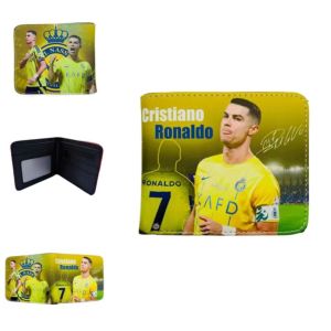 หนัง PU กระเป๋าสตางค์แบบสองพับธีมดาราฟุตบอลสั้น Dompet Koin ทีมฟุตบอลโรนัลโดเมสซี่