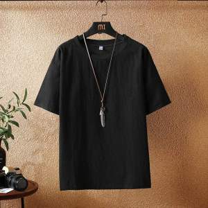 Casual Loose Cotton Linen Seven-Foot Pants Mens Summer Thin Wide Leg Pants Harajuku Style Straight Tube Cool Sensation No Stretch