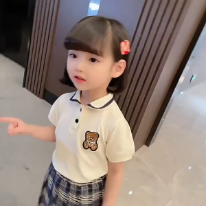 ชุดแฟชั่นสำหรับเด็กผู้หญิง ชุดกระโปรงแขนสั้นปกเสื้อฤดูร้อน สไตล์พรีปปี้ กระโปรง JK สองชิ้น