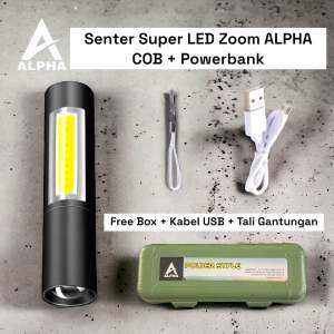 Senter Zoom COB Led Powerbank ALPHA Free Box