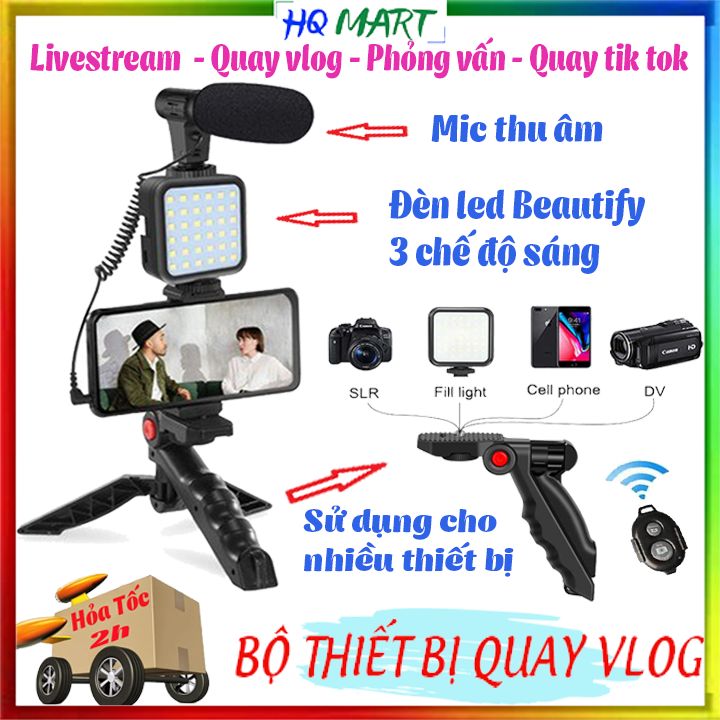 Micro thu âm livestream, Gậy livestream tiktok có đèn, Giá đỡ điện thoại, Tripod 3 chân có remote, 36 bóng đèn Led 3 chế độ sáng, thu lọc tạp âm tốt